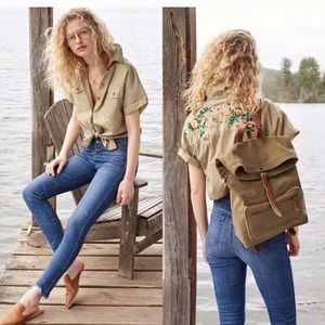 Madewell tie-front embroidered safari shirt NWOT